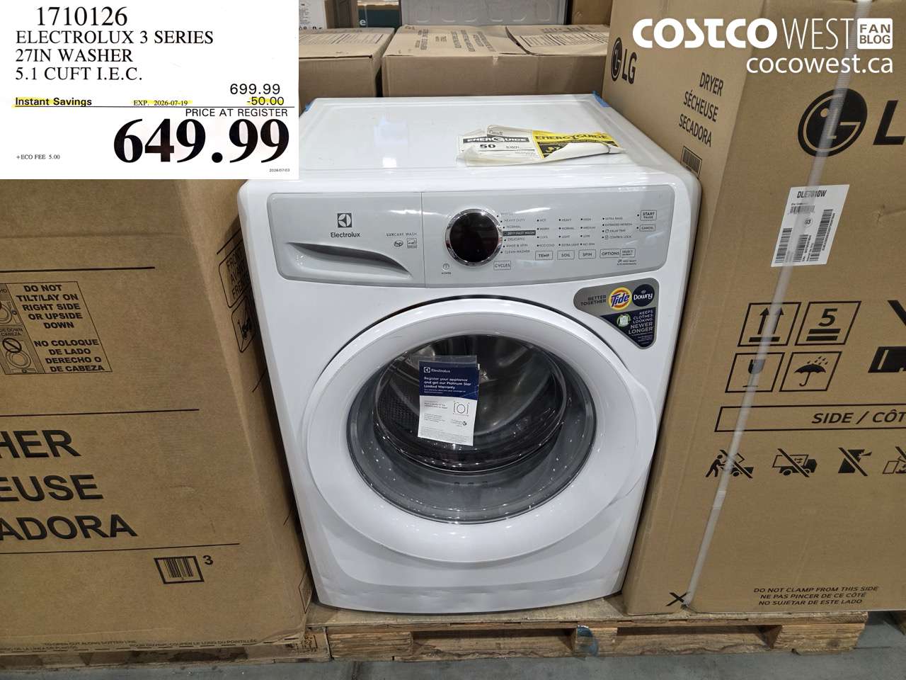 1710126 ELECTROLUX 3 SERIES 27IN WASHER 5.1 CUFT I.E.C. ($50.00 INSTANT SAVINGS EXPIRES ON 2026-07-19) $649.99