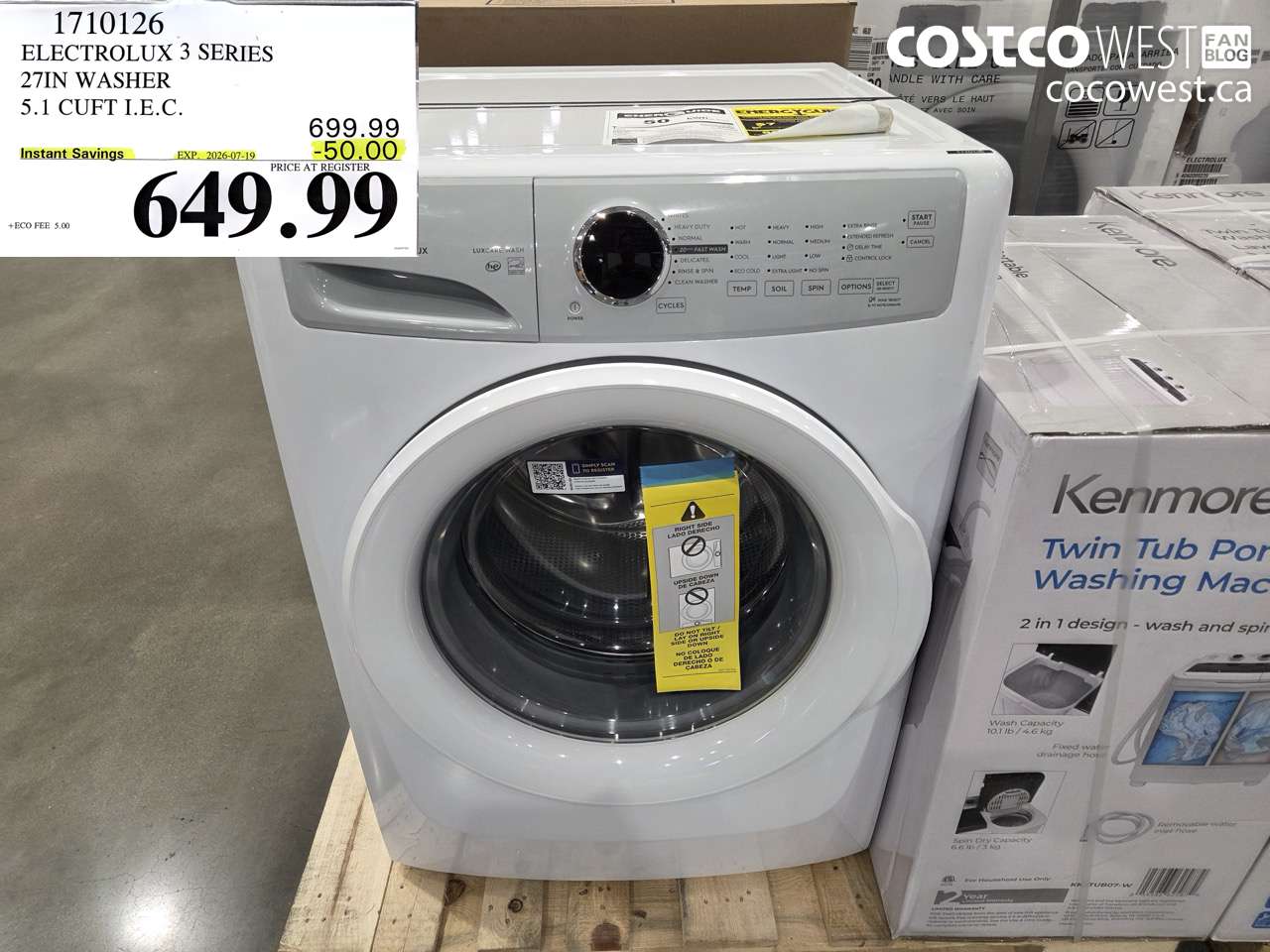 1710126 ELECTROLUX 3 SERIES 27IN WASHER 5.1 CUFT I.E.C. ($50.00 INSTANT SAVINGS EXPIRES ON 2026-07-19) $649.99