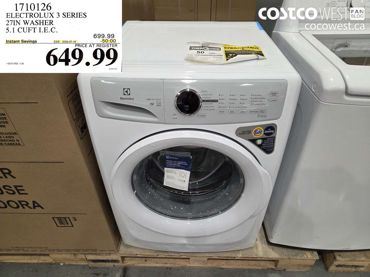 1710126 ELECTROLUX 3 SERIES 27IN WASHER 5.1 CUFT I.E.C. ($50.00 INSTANT SAVINGS EXPIRES ON 2026-07-19) $649.99