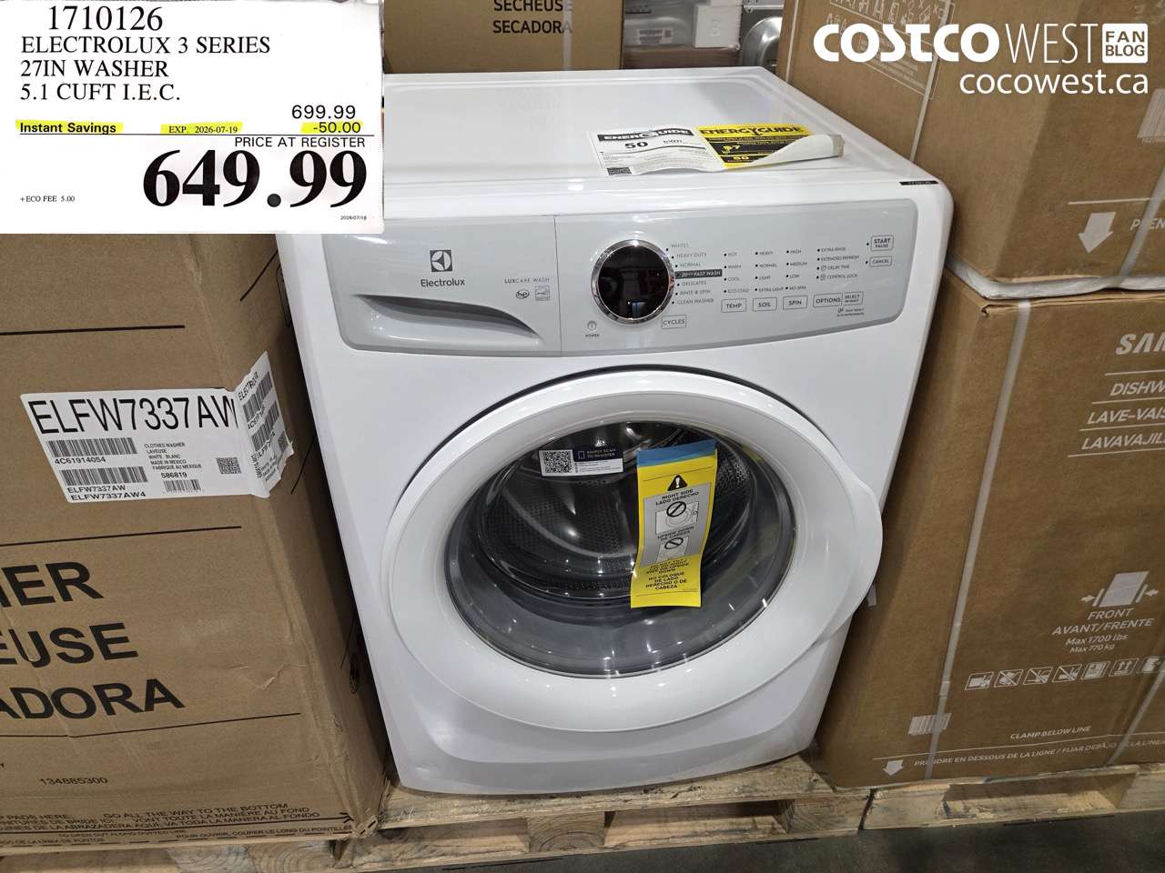 1710126 ELECTROLUX 3 SERIES 27IN. WASHER 5.1 CUFT I.E.C. ($50.00 INSTANT SAVINGS EXPIRES ON 2026-07-19) $649.99