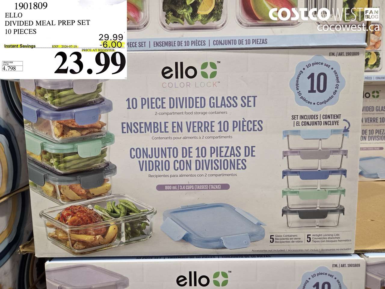1901809 ELLO DIVIDED MEAL PREP SET 10 PIECES ($6.00 INSTANT SAVINGS EXPIRES ON 2026-07-19) $23.99