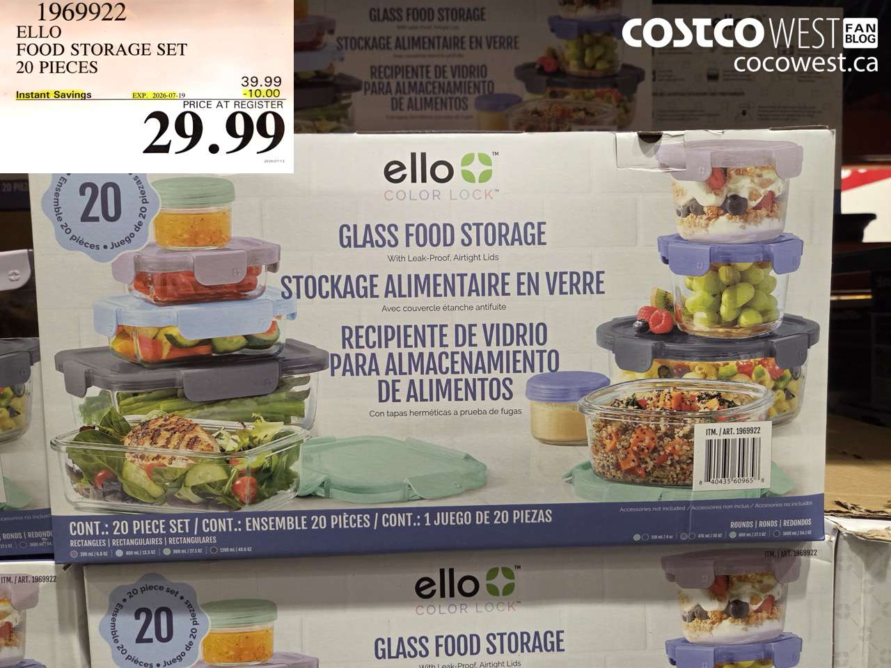 1969922 ELLO FOOD STORAGE SET 20 PIECES ($10.00 INSTANT SAVINGS EXPIRES ON 2026-07-19) $29.99