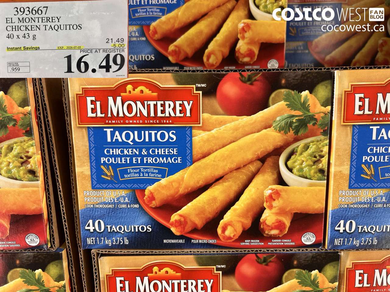 393667 EL MONTEREY CHICKEN TAQUITOS 40 X 43 G ($5.00 INSTANT SAVINGS EXPIRES ON 2026-07-05) $16.49