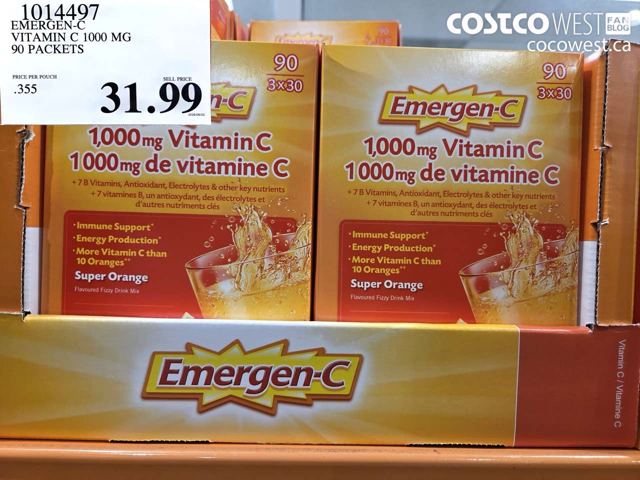1014497 EMERGEN-C VITAMIN C 1000 MG 90 PACKETS $31.99