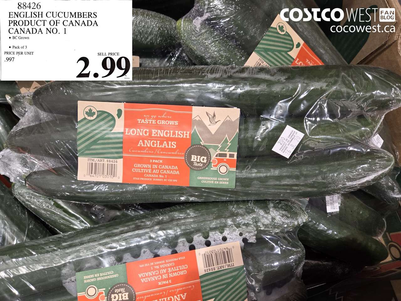 88426 ENGLISH CUCUMBERS PRODUCT OF CANADA CANADA NO. 1 $2.99