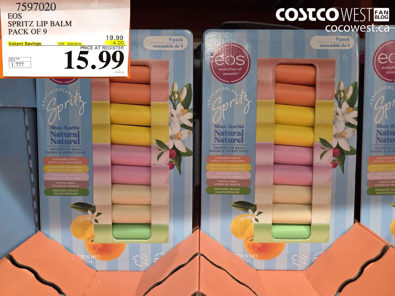 7597020 EOS SPRITZ LIP BALM PACK OF 9 ($4.00 INSTANT SAVINGS EXPIRES ON 2026-08-02) $15.99