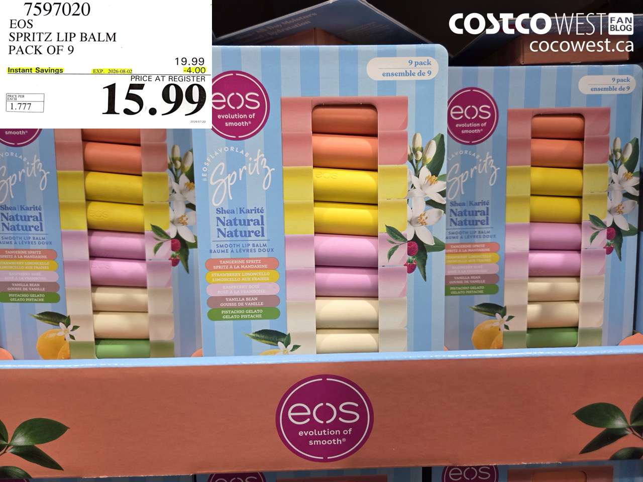 7597020 EOS SPRITZ LIP BALM PACK OF 9 ($4.00 INSTANT SAVINGS EXPIRES ON 2026-08-02) $15.99