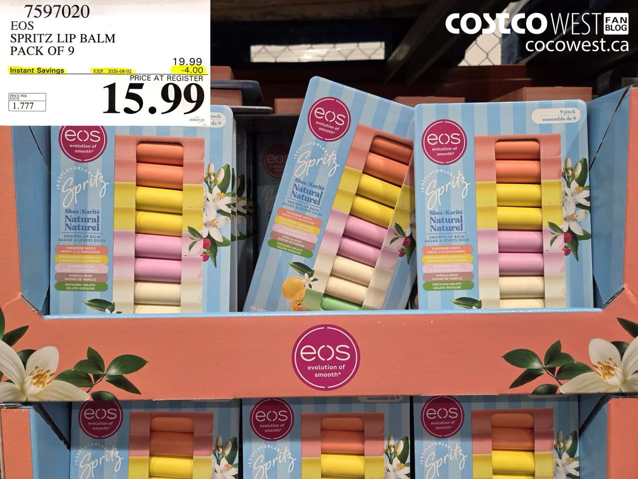 7597020 EOS SPRITZ LIP BALM PACK OF 9 ($4.00 INSTANT SAVINGS EXPIRES ON 2026-08-02) $15.99