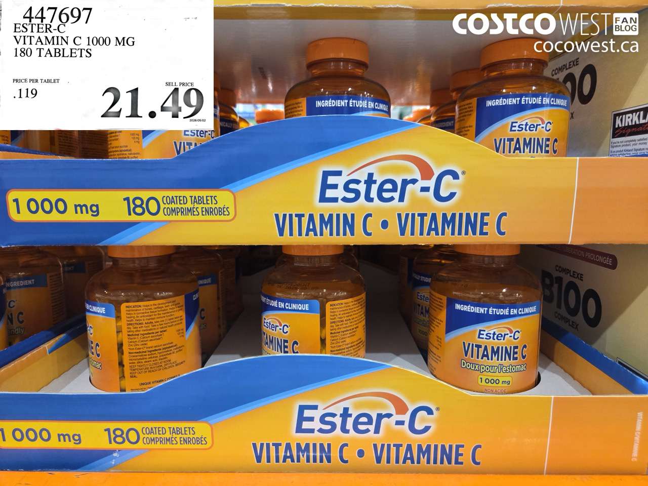 447697 ESTER-C VITAMIN C 1000 MG 180 TABLETS $21.49