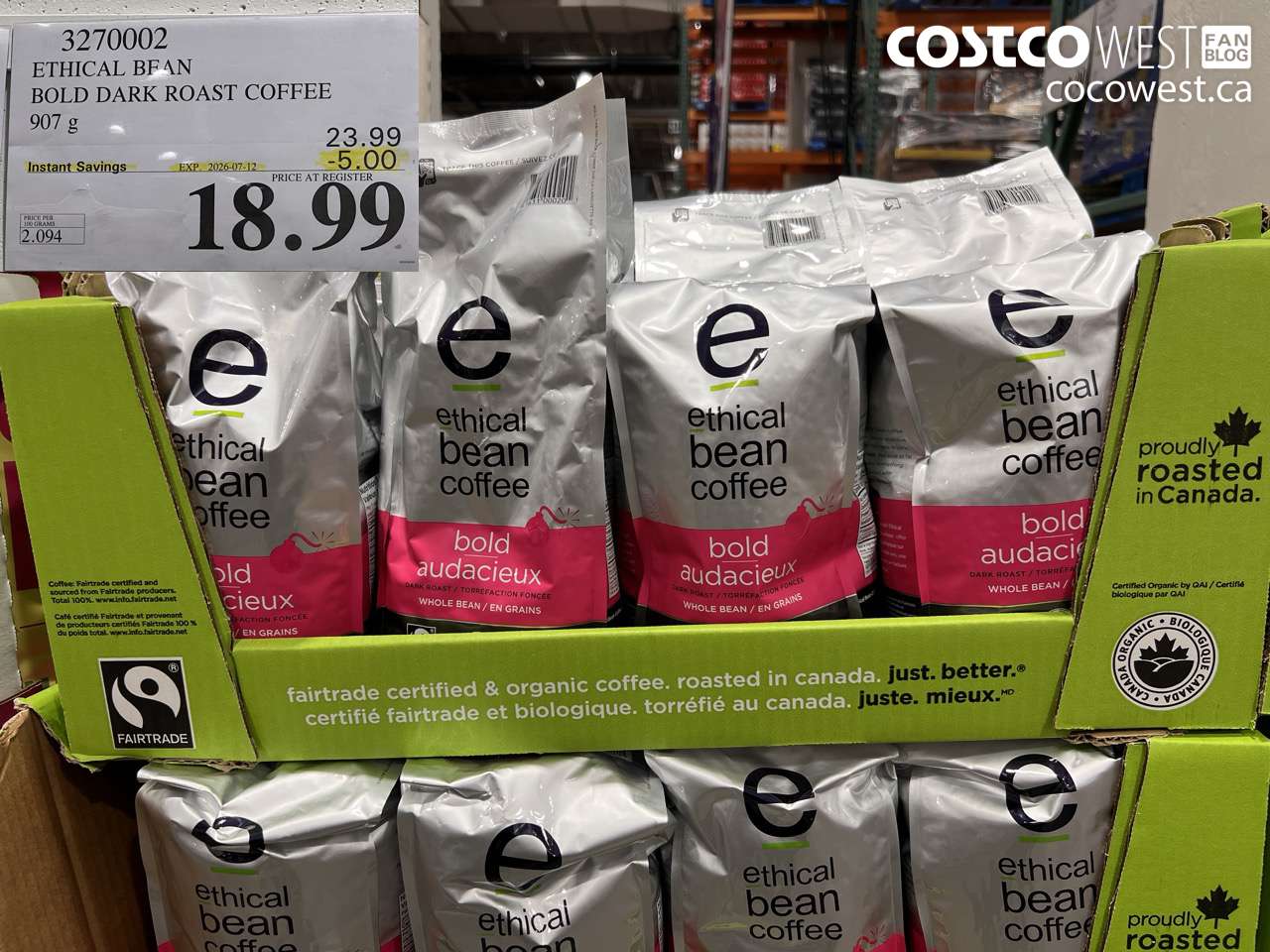 3270002 ETHICAL BEAN BOLD DARK ROAST COFFEE 907 G ($5.00 INSTANT SAVINGS EXPIRES ON 2026-07-12) $18.99
