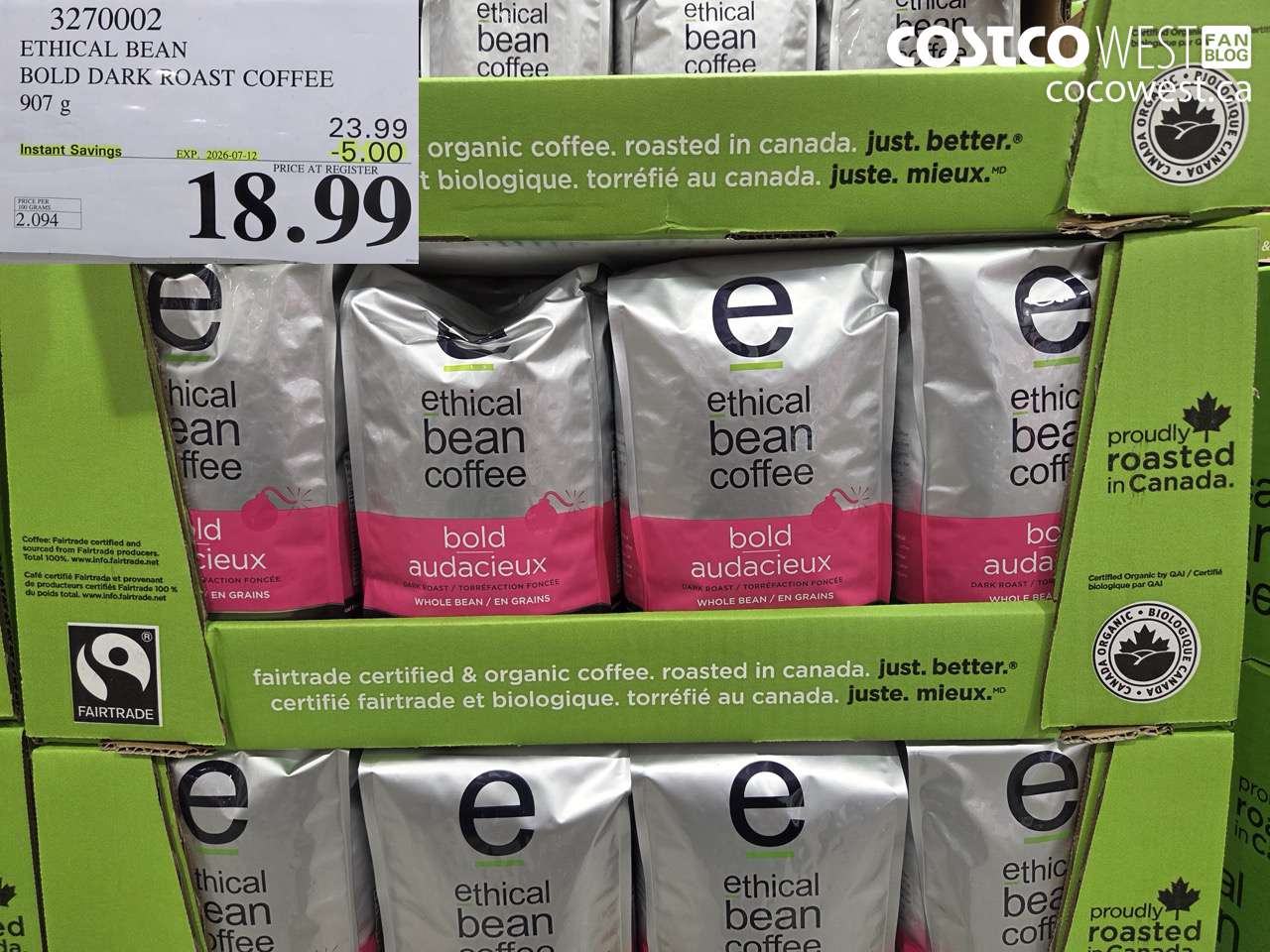 3270002 ETHICAL BEAN BOLD DARK ROAST COFFEE 907 G ($5.00 INSTANT SAVINGS EXPIRES ON 2026-07-12) $18.99