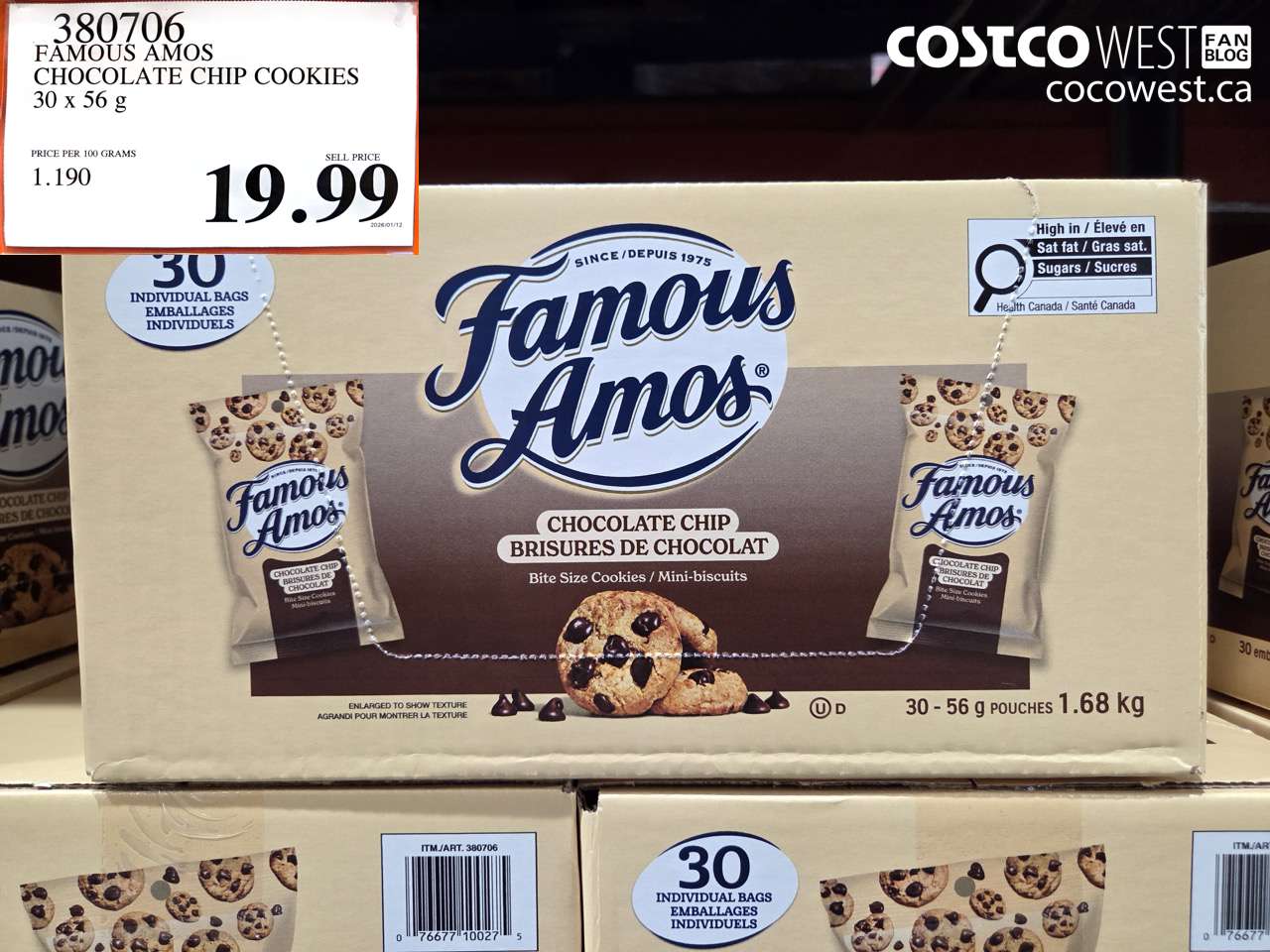 380706 FAMOUS AMOS CHOCOLATE CHIP COOKIES 30 X 56 G $19.99