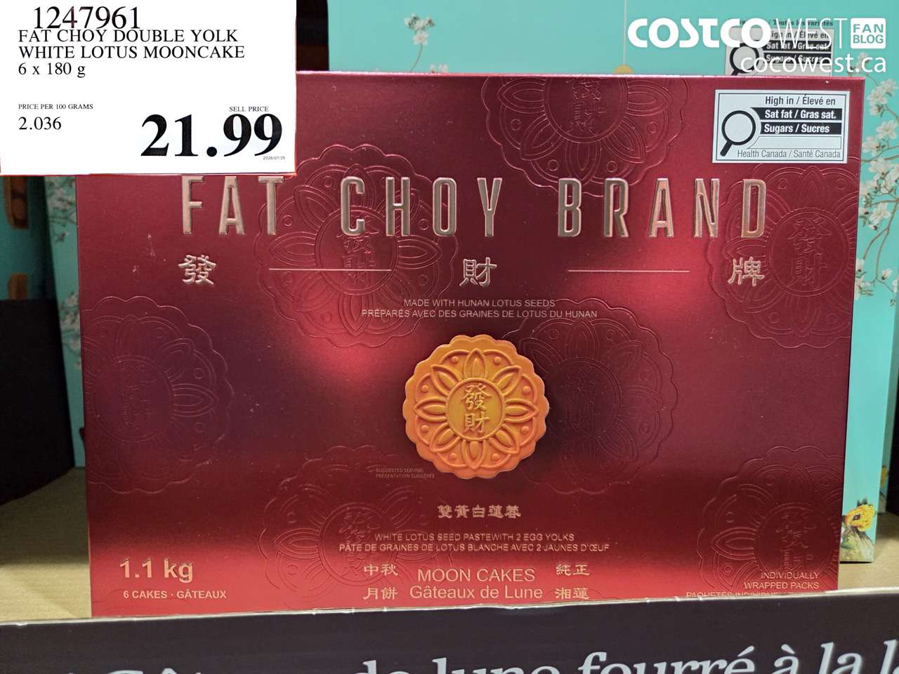 1247961 FAT CHOY DOUBLE YOLK WHITE LOTUS MOONCAKE 6 X 180 G $21.99