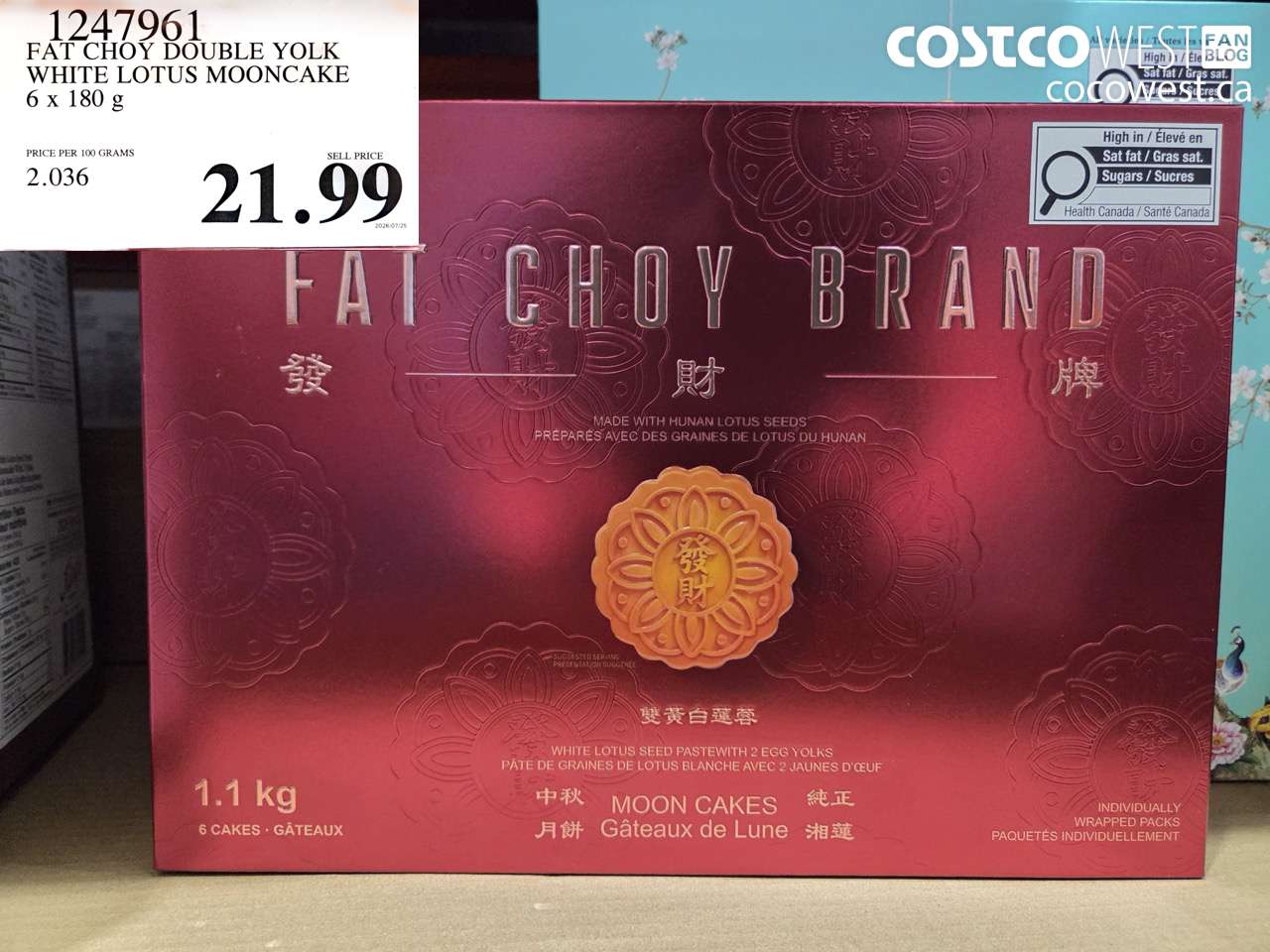 1247961 FAT CHOY DOUBLE YOLK WHITE LOTUS MOONCAKE 6 X 180 G $21.99