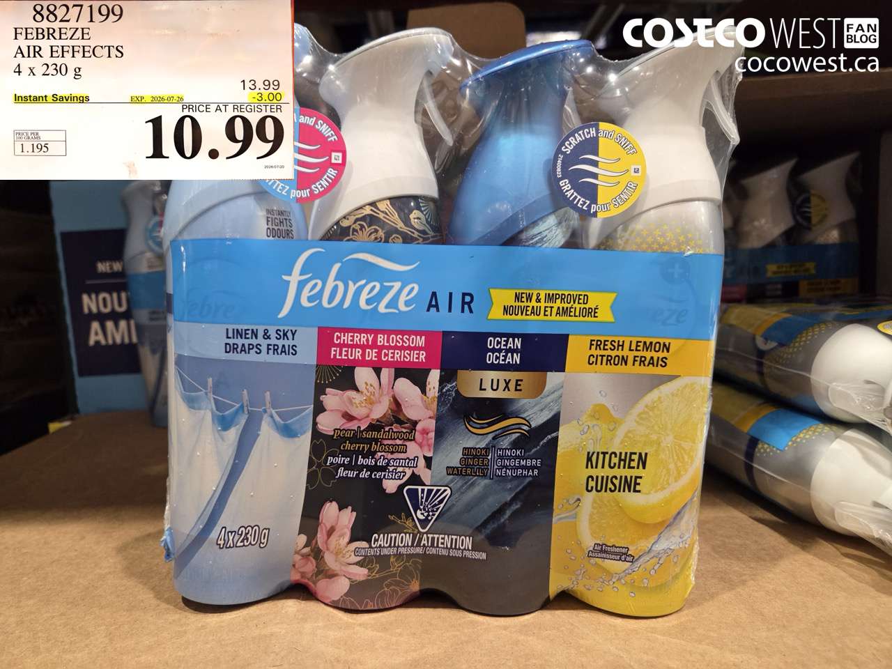 8827199 FEBREZE AIR EFFECTS 4 X 230 G ($3.00 INSTANT SAVINGS EXPIRES ON 2026-07-26) $10.99
