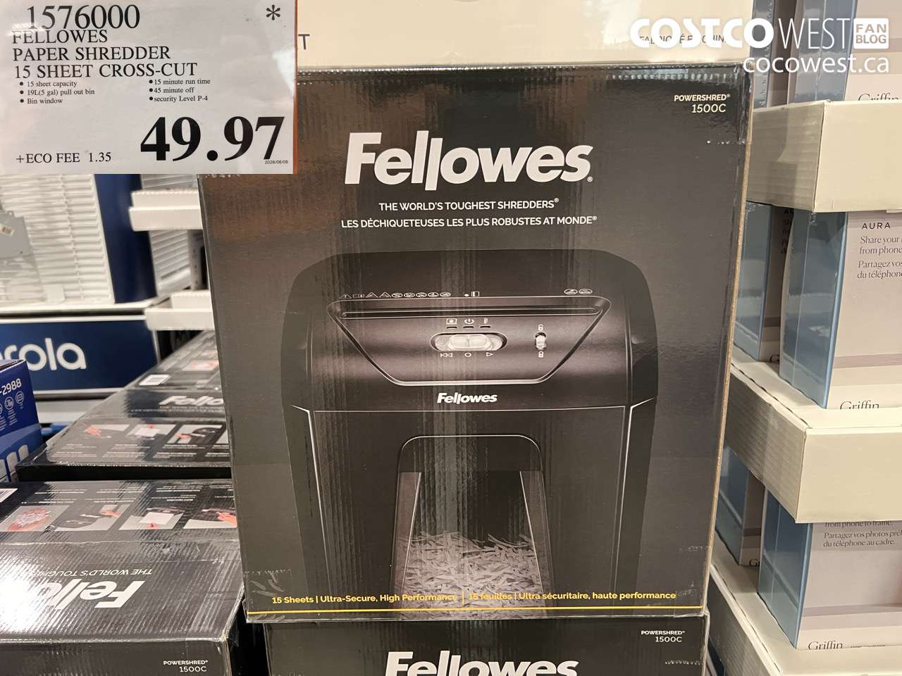 1576000 FELLOWES PAPER SHREDDER 15 SHEET CROSS-CUT $49.97