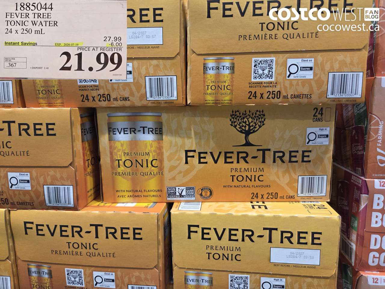 1885044 FEVER TREE TONIC WATER 24 X 250 ML ($6.00 INSTANT SAVINGS EXPIRES ON 2026-07-19) $21.99