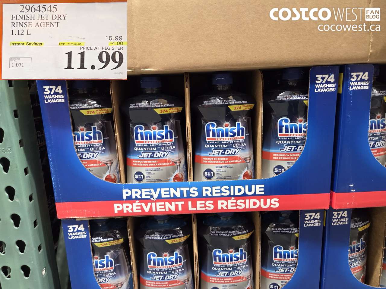 2964545 FINISH JET DRY RINSE AGENT 1.12 L ($4.00 INSTANT SAVINGS EXPIRES ON 2026-08-02) $11.99