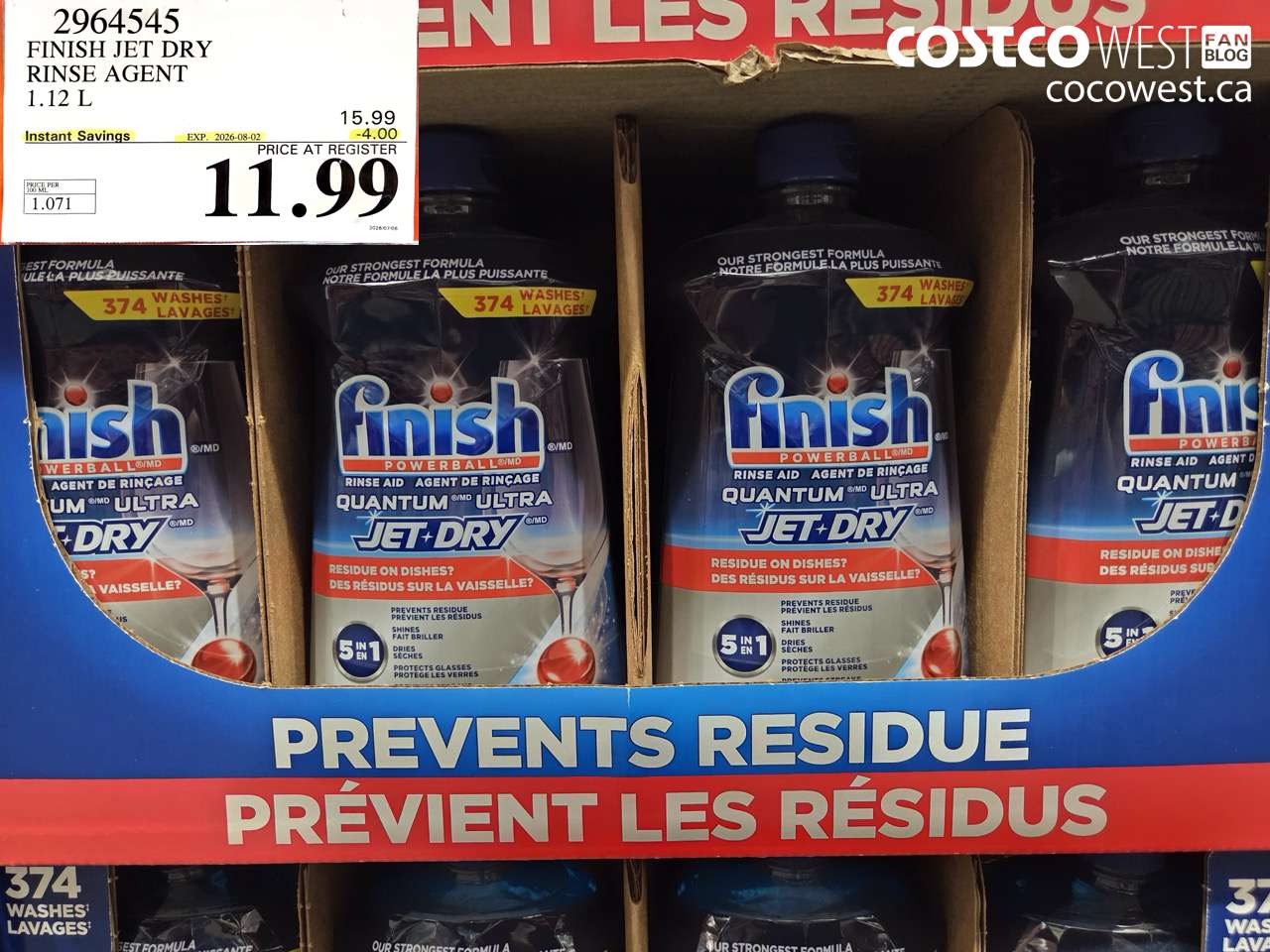 2964545 FINISH JET DRY RINSE AGENT 1.12 L ($4.00 INSTANT SAVINGS EXPIRES ON 2026-08-02) $11.99