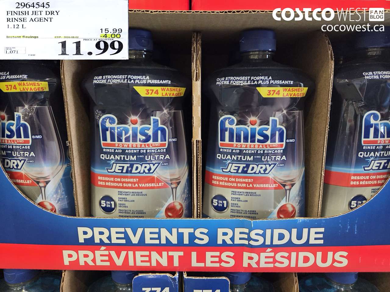 2964545 FINISH JET DRY RINSE AGENT 1.12 L ($4.00 INSTANT SAVINGS EXPIRES ON 2026-08-02) $11.99