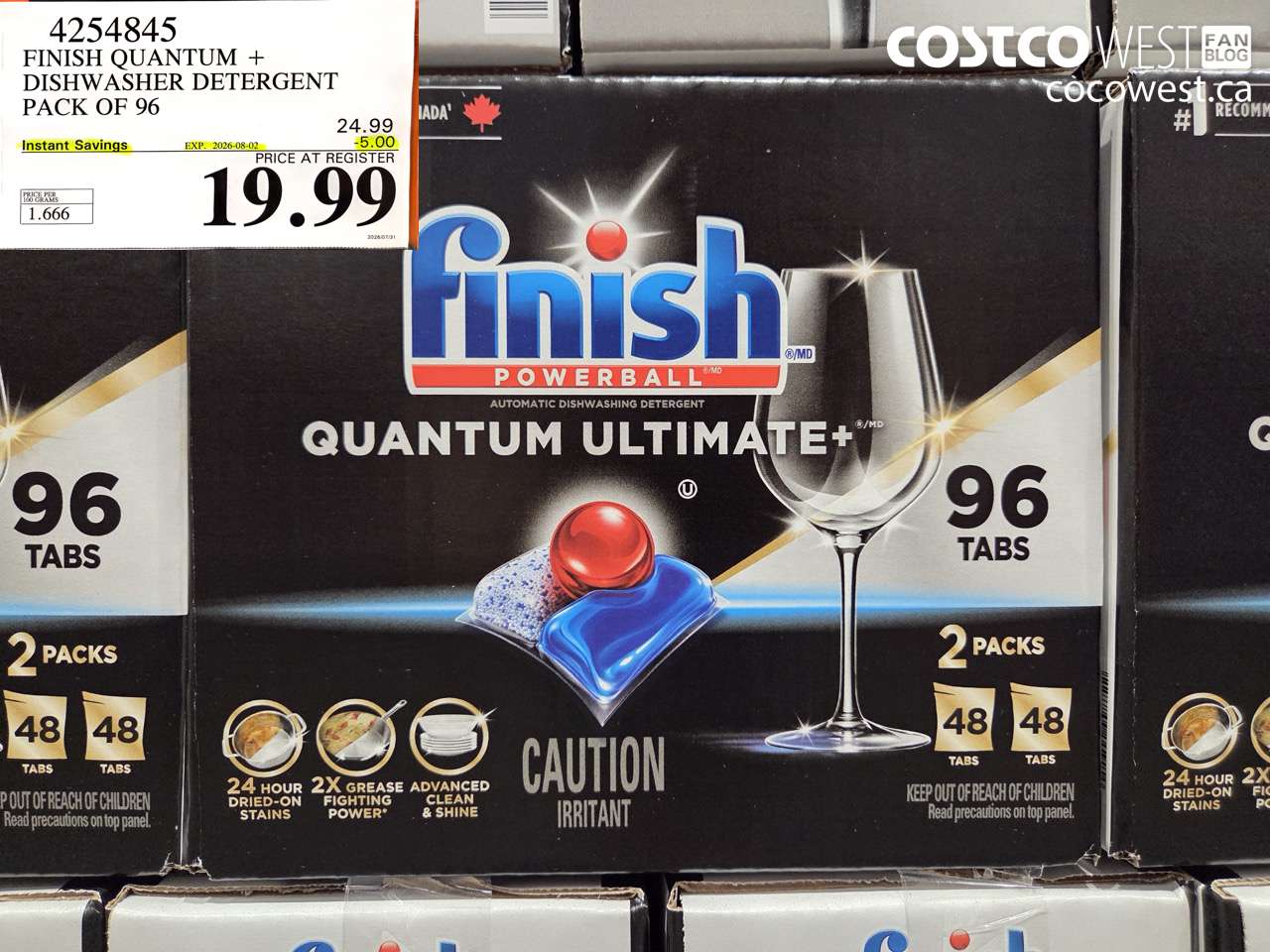 4254845 FINISH QUANTUM + DISHWASHER DETERGENT PACK OF 96 ($5.00 INSTANT SAVINGS EXPIRES ON 2026-08-02) $19.99
