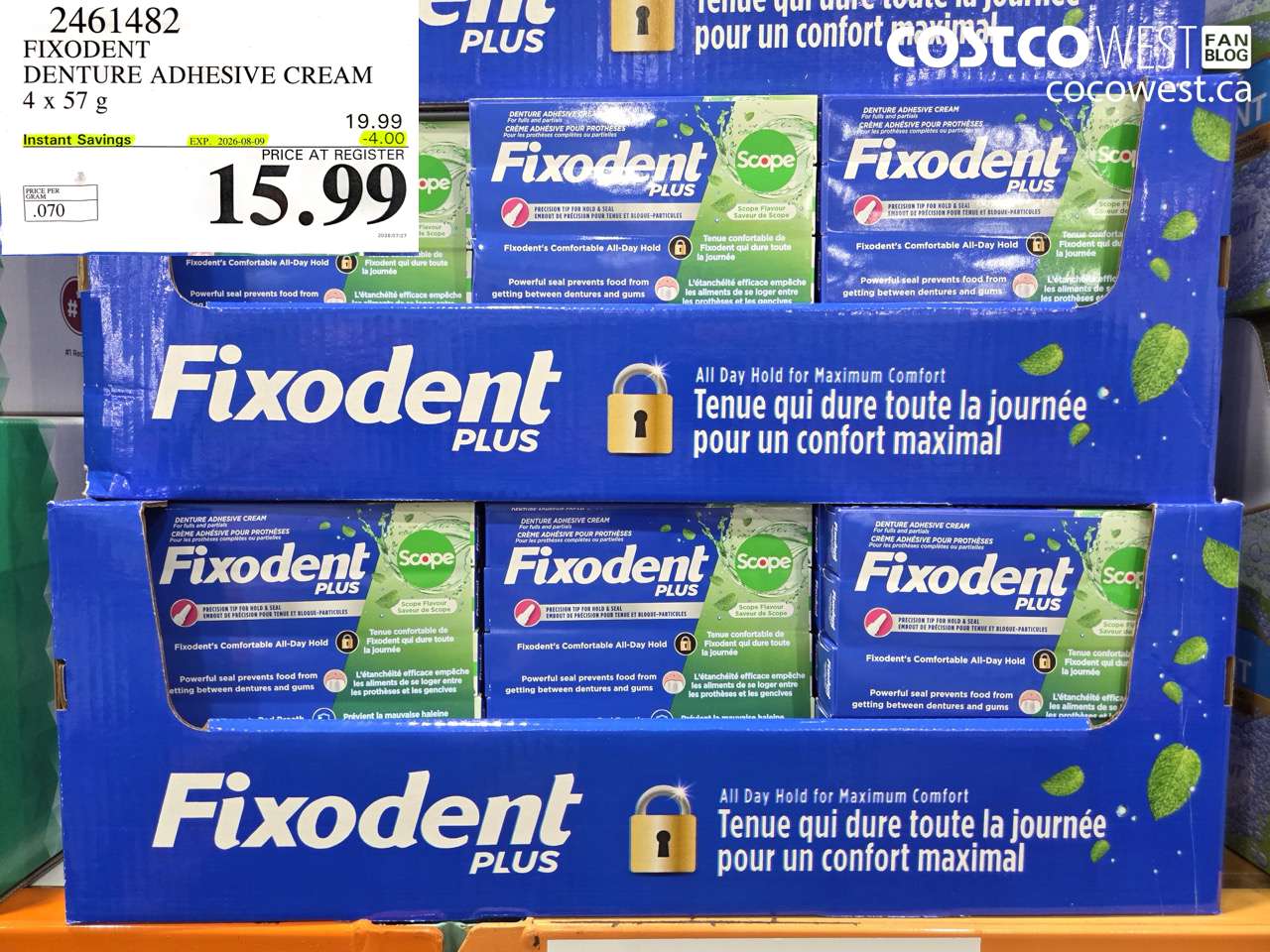 2461482 FIXODENT DENTURE ADHESIVE CREAM 4 X 57 G ($4.00 INSTANT SAVINGS EXPIRES ON 2026-08-09) $15.99