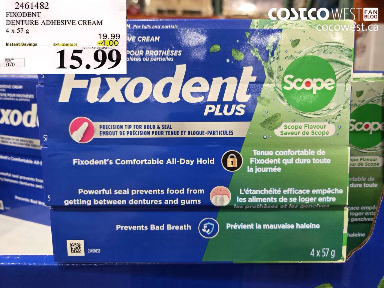 2461482 FIXODENT DENTURE ADHESIVE CREAM 4 X 57 G ($4.00 INSTANT SAVINGS EXPIRES ON 2026-08-09) $15.99