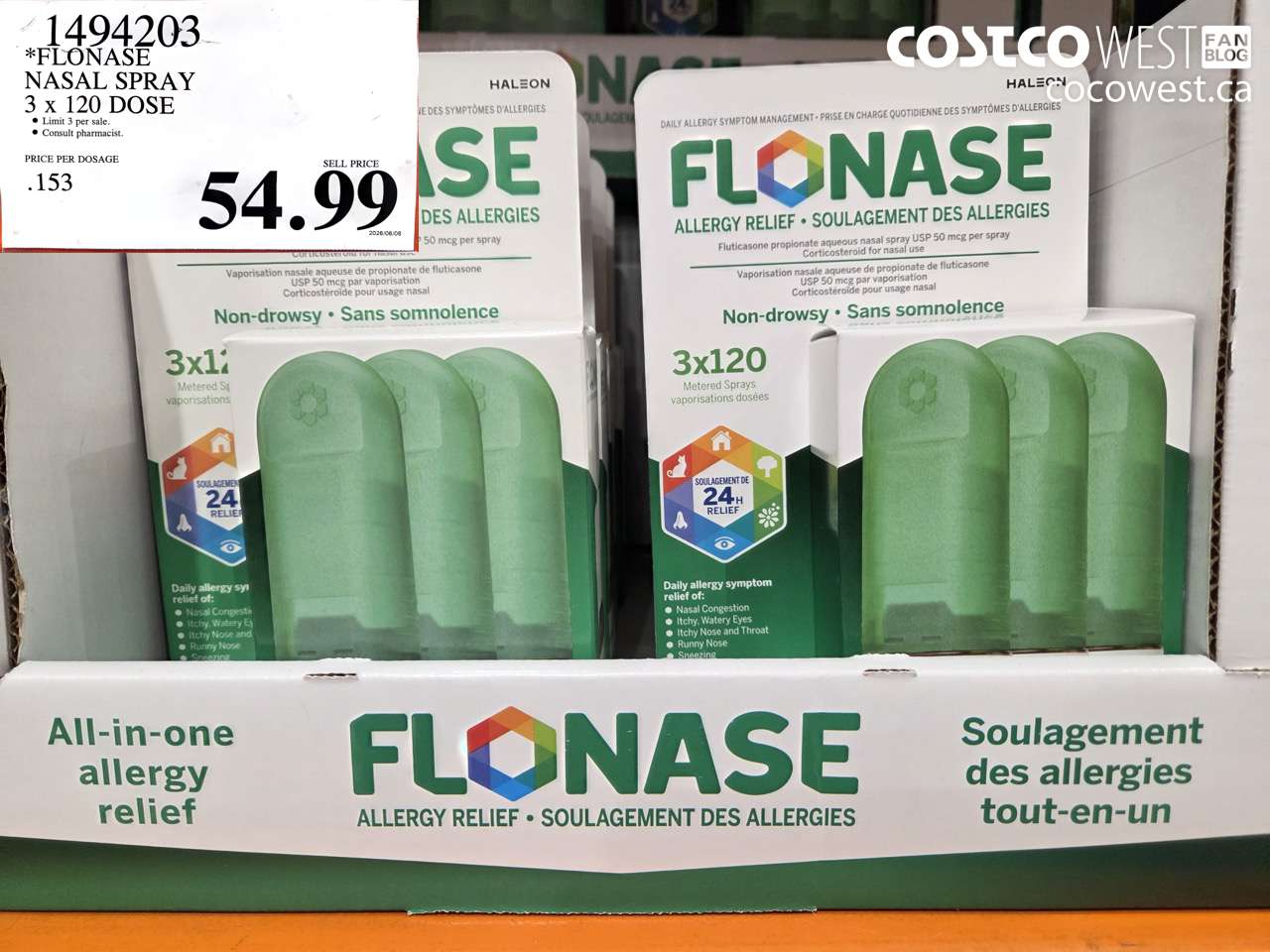 1494203 FLONASE NASAL SPRAY 3 X 120 DOSE $54.99