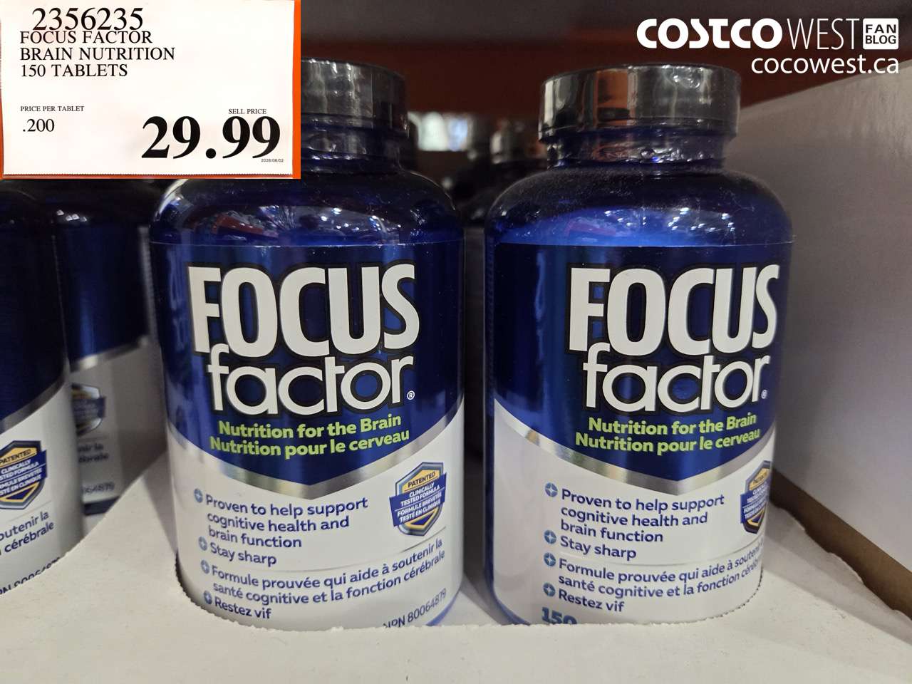 2356235 FOCUS FACTOR BRAIN NUTRITION 150 TABLETS $29.99