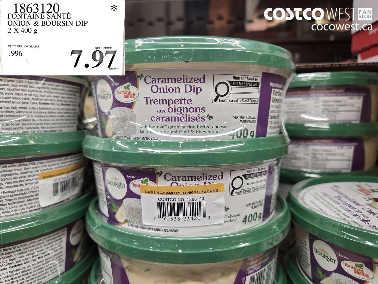 1863120 FONTAINE SANTÉ ONION & BOURSIN DIP 2 X 400 G $7.97