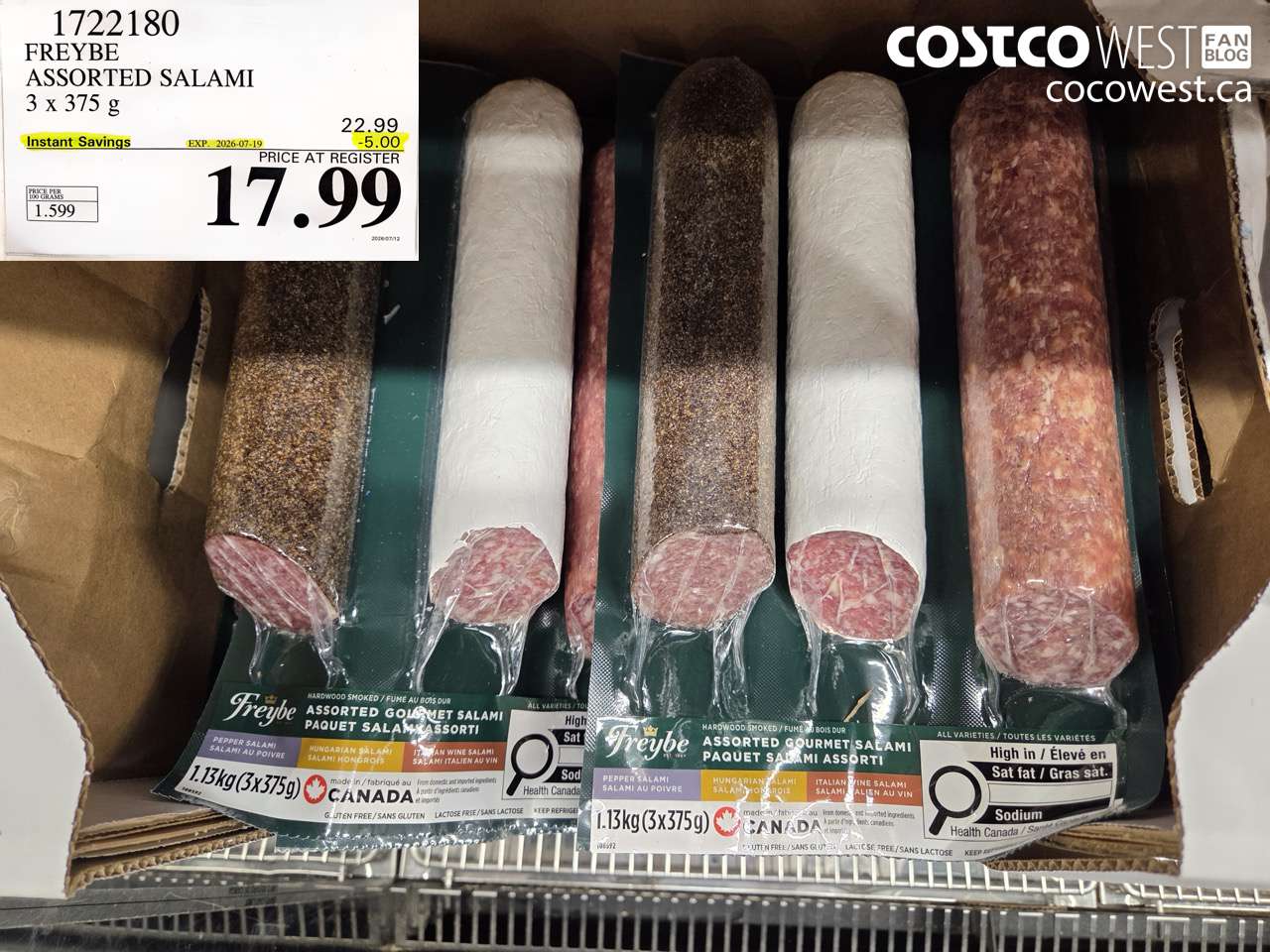 1722180 FREYBE ASSORTED SALAMI 3 X 375 G ($5.00 INSTANT SAVINGS EXPIRES ON 2026-07-19) $17.99