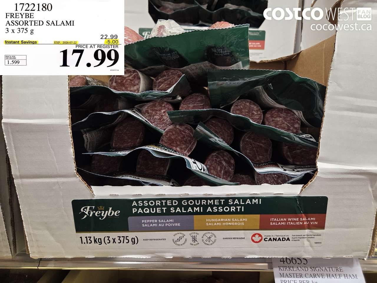 1722180 FREYBE ASSORTED SALAMI 3 X 375 G ($5.00 INSTANT SAVINGS EXPIRES ON 2026-07-22) $17.99