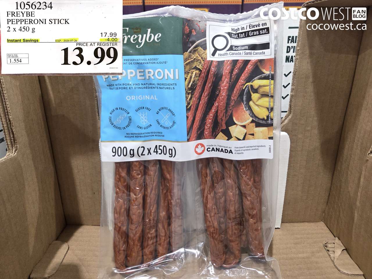 1056234 FREYBE PEPPERONI STICK 2 X 450 G ($4.00 INSTANT SAVINGS EXPIRES ON 2026-07-26) $13.99