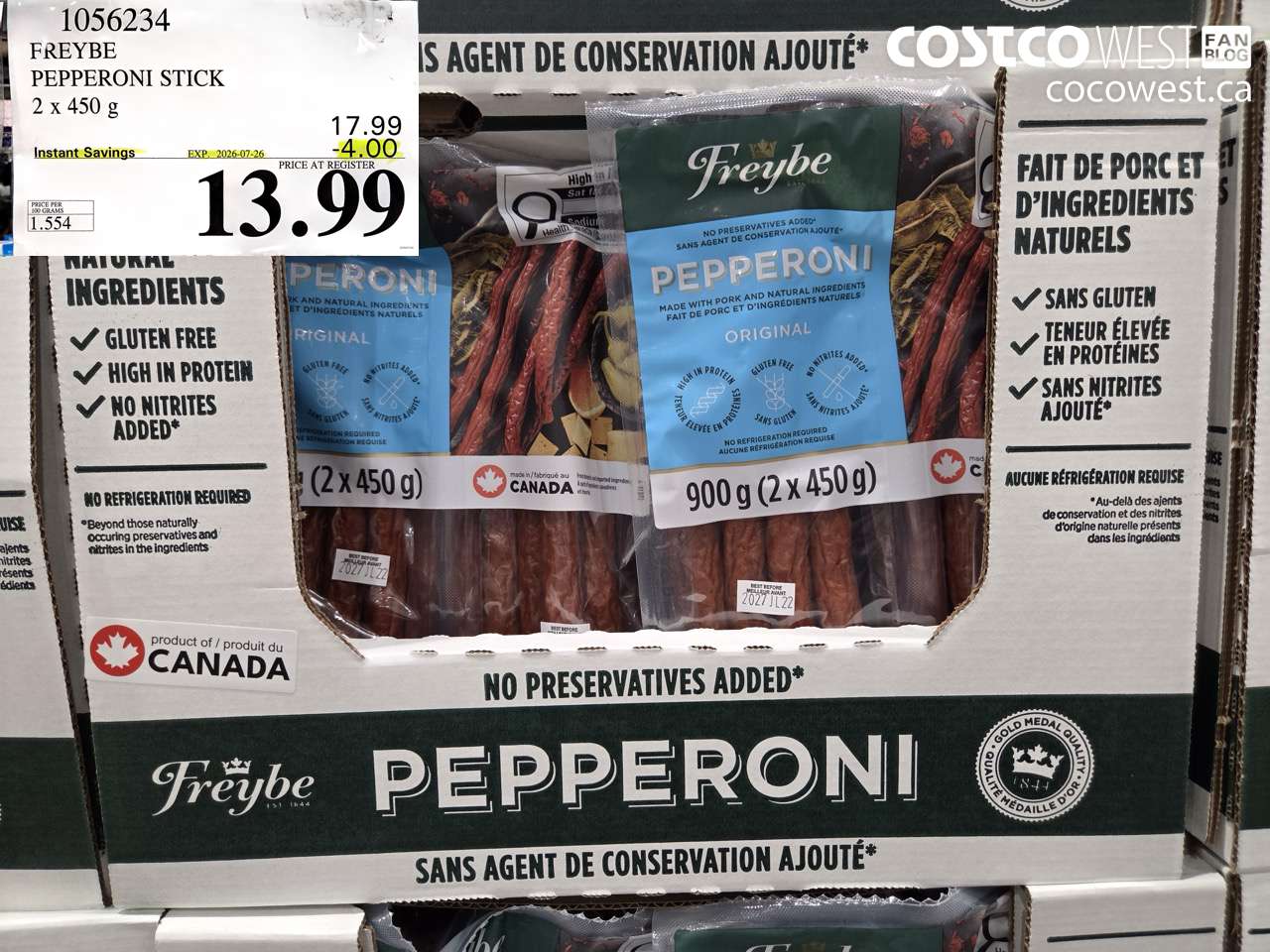 1056234 FREYBE PEPPERONI STICK 2 X 450 G ($4.00 INSTANT SAVINGS EXPIRES ON 2026-07-26) $13.99