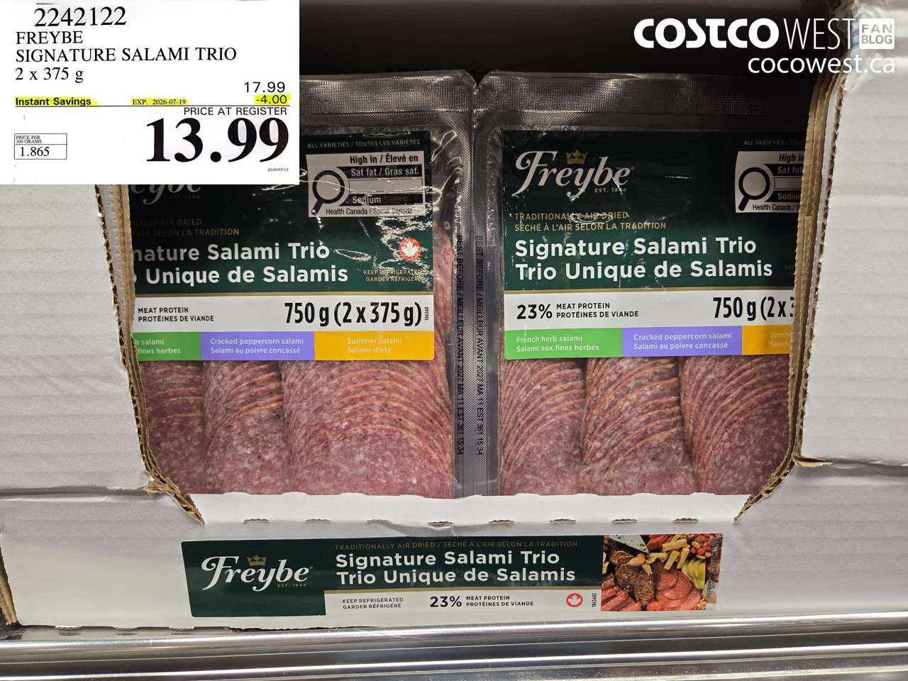 2242122 FREYBE SIGNATURE SALAMI TRIO 2 X 375 G ($4.00 INSTANT SAVINGS EXPIRES ON 2026-07-19) $13.99