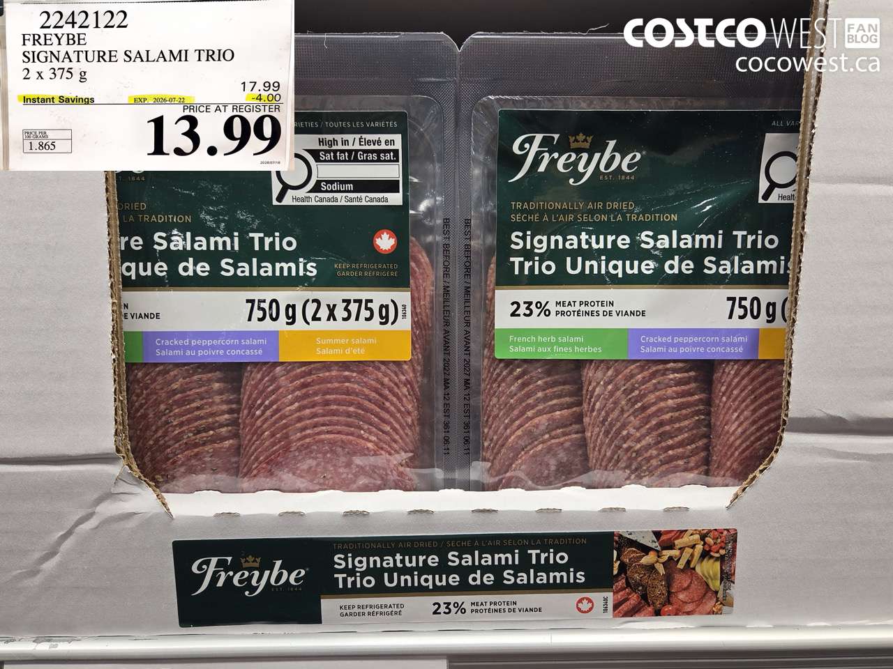 2242122 FREYBE SIGNATURE SALAMI TRIO 2 X 375 G ($4.00 INSTANT SAVINGS EXPIRES ON 2026-07-22) $13.99