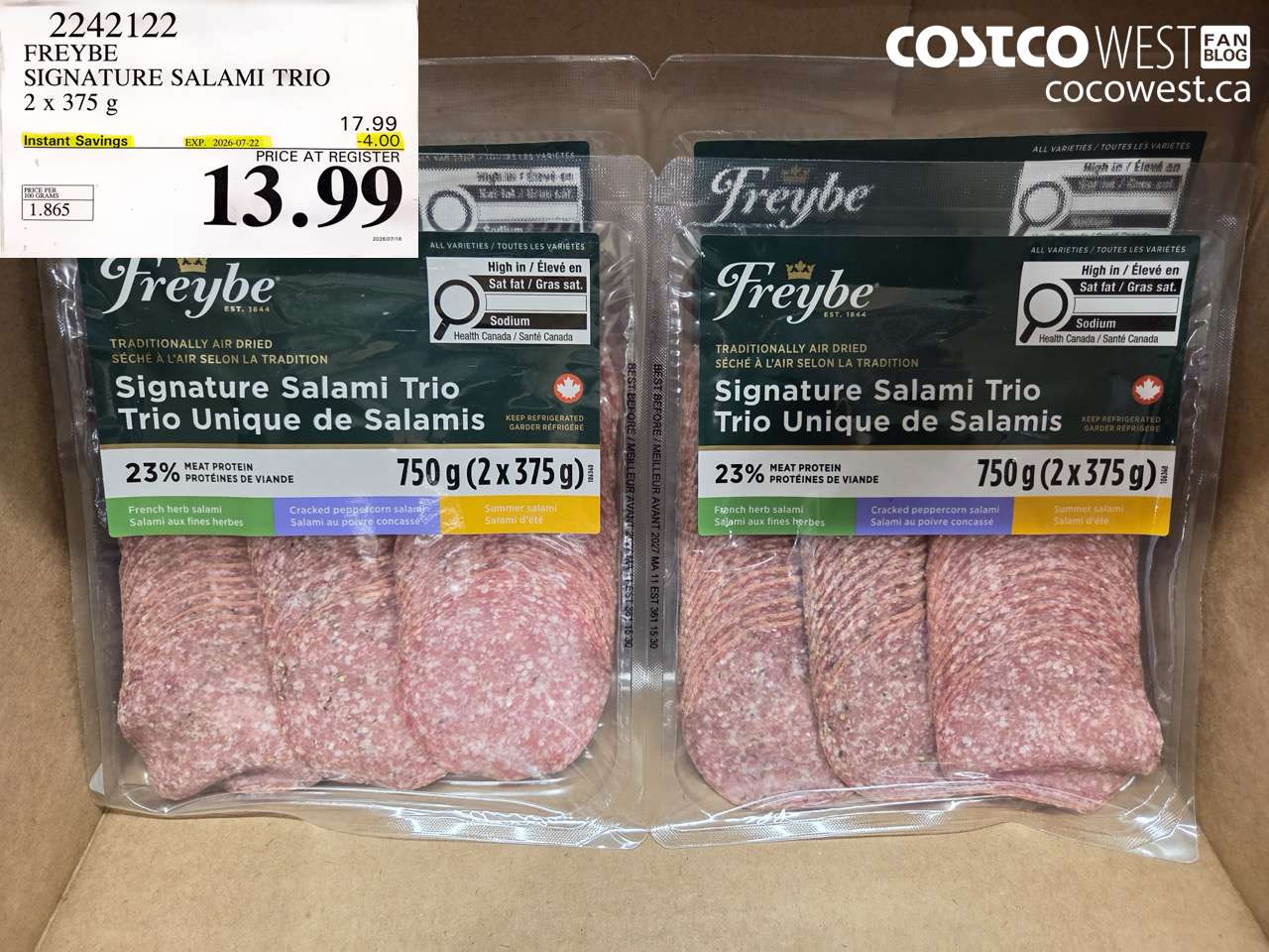 2242122 FREYBE SIGNATURE SALAMI TRIO 2 X 375 G ($4.00 INSTANT SAVINGS EXPIRES ON 2026-07-22) $13.99
