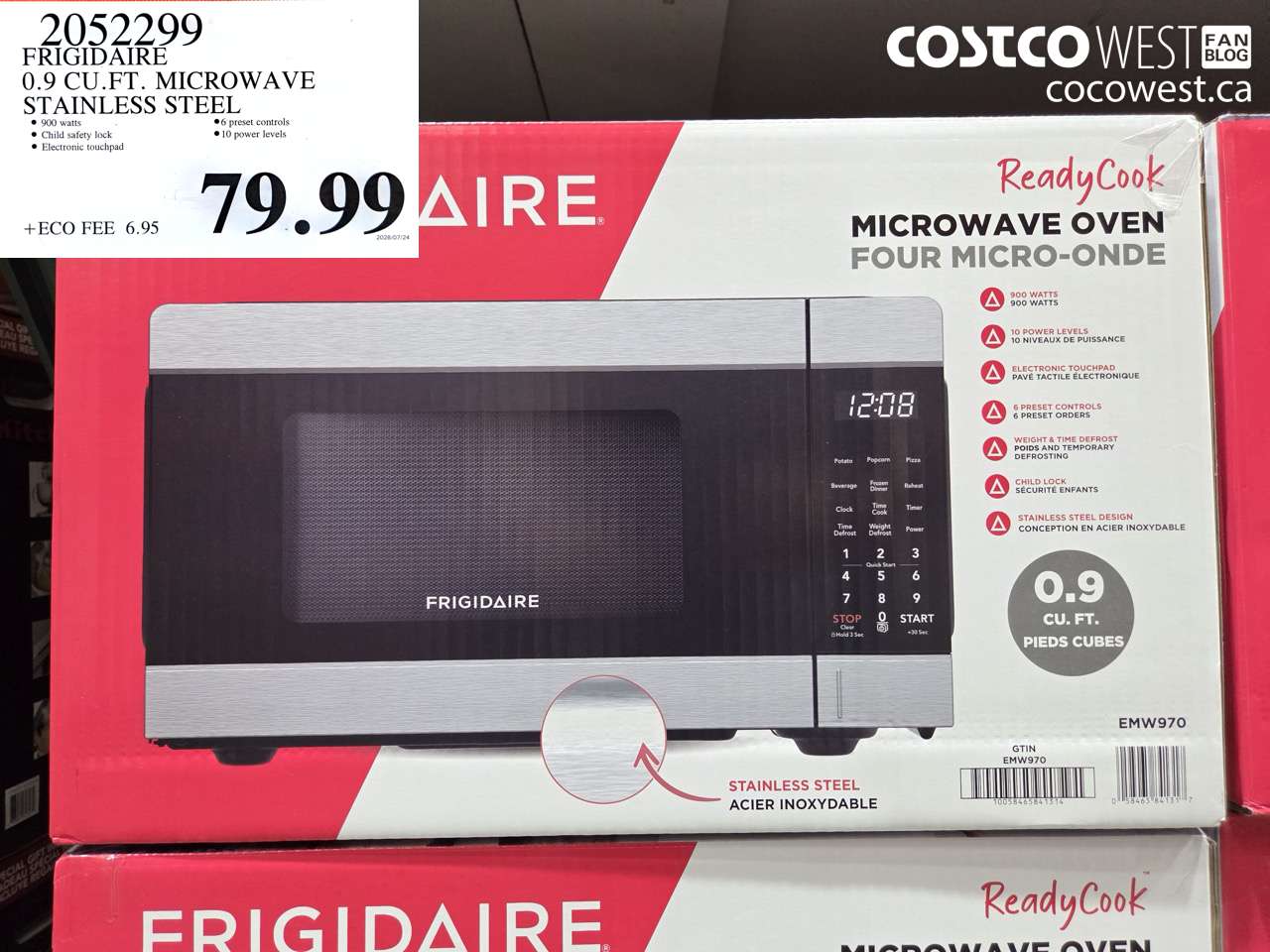 2052299 FRIGIDAIRE 0.9 CU.FT. MICROWAVE STAINLESS STEEL $79.99