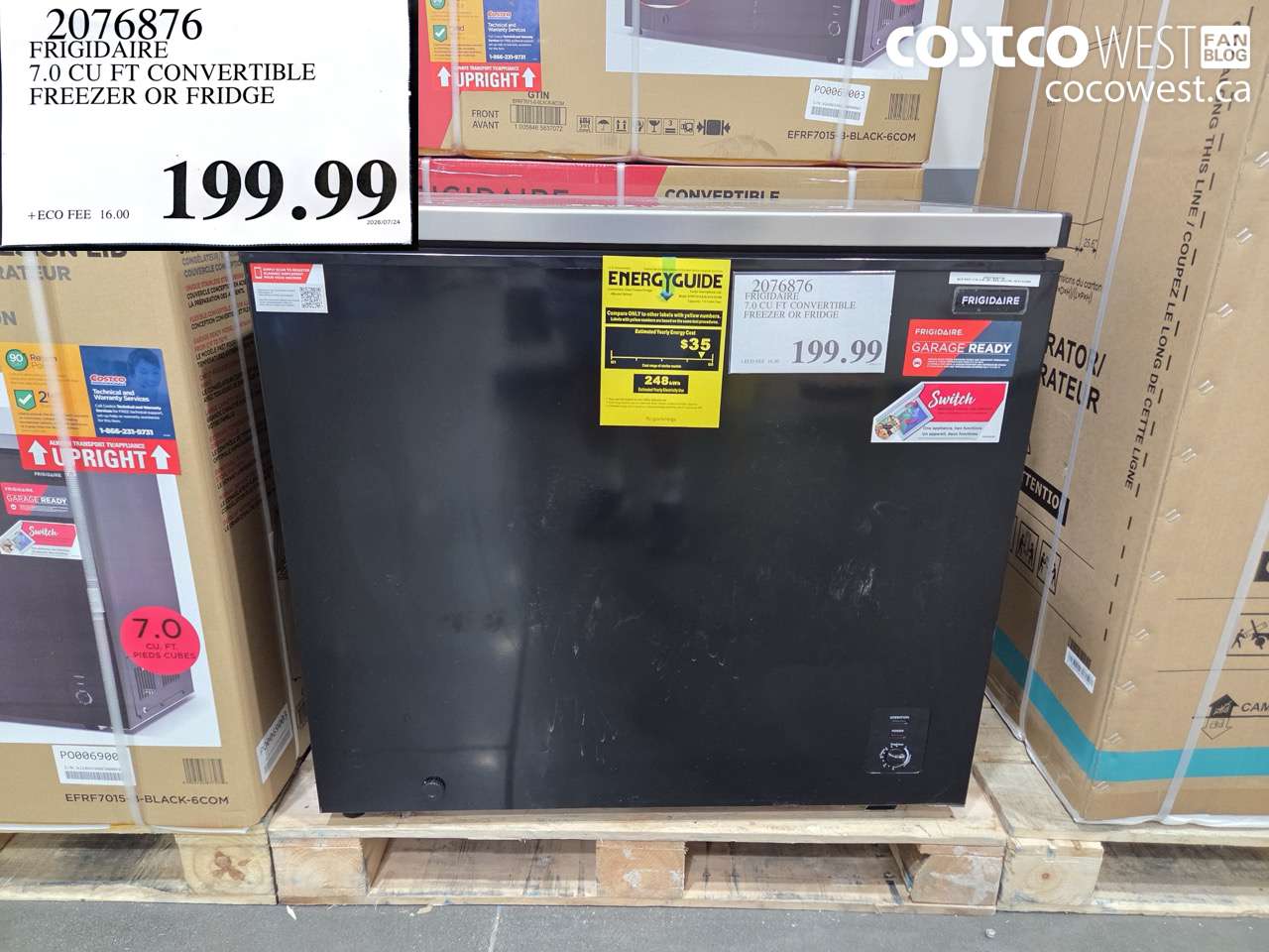 2076876 FRIGIDAIRE 7.0 CU FT CONVERTIBLE FREEZER OR FRIDGE $199.99