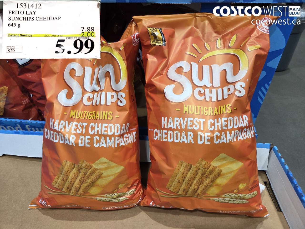1531412 FRITO LAY SUNCHIPS CHEDDAR 645 G ($2.00 INSTANT SAVINGS EXPIRES ON 2026-08-02) $5.99