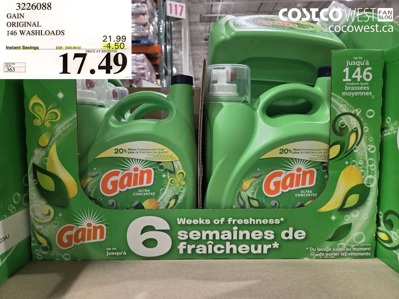 3226088 GAIN ORIGINAL 146 WASHLOADS ($4.50 INSTANT SAVINGS EXPIRES ON 2026-08-02) $17.49
