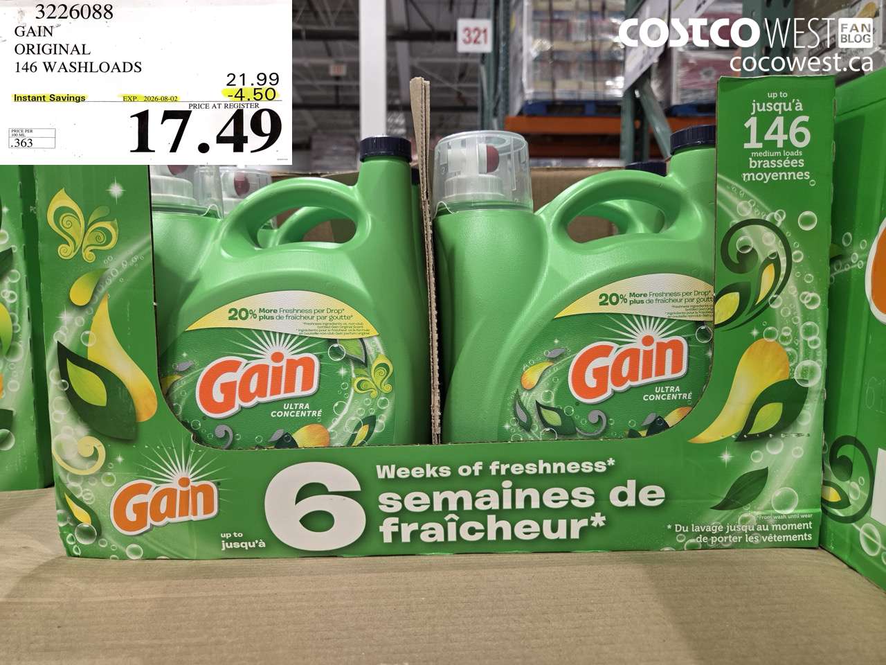 3226088 GAIN ORIGINAL 146 WASHLOADS ($4.50 INSTANT SAVINGS EXPIRES ON 2026-08-02) $17.49