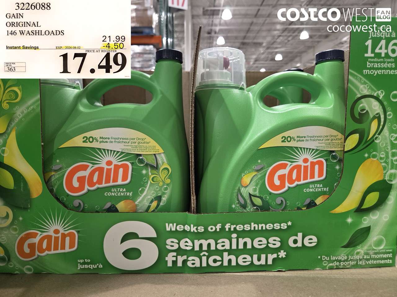 3226088 GAIN ORIGINAL 146 WASHLOADS ($4.50 INSTANT SAVINGS EXPIRES ON 2026-08-02) $17.49