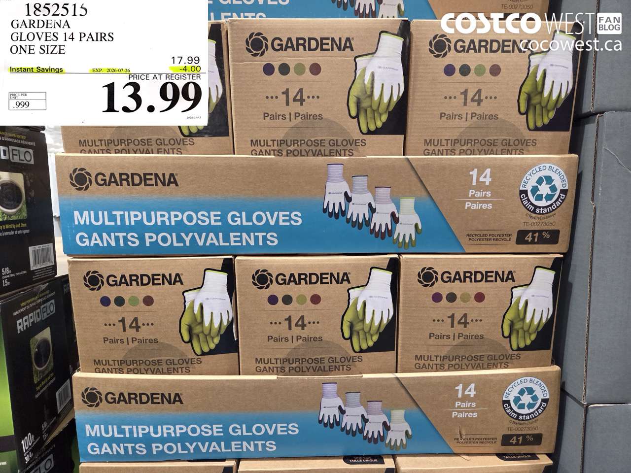 1852515 GARDENA GLOVES 14 PAIRS ONE SIZE ($4.00 INSTANT SAVINGS EXPIRES ON 2026-07-26) $13.99