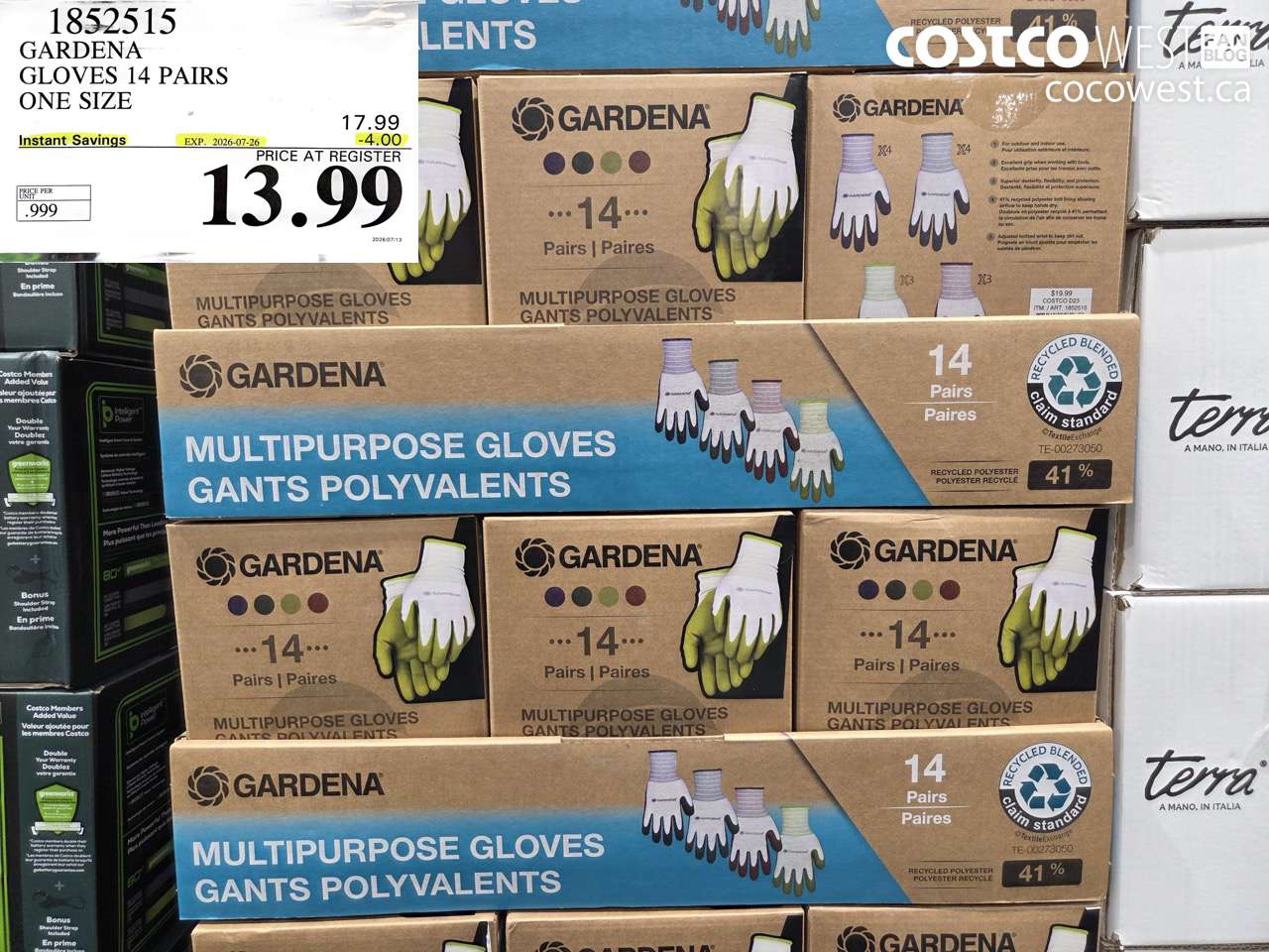 1852515 GARDENA GLOVES 14 PAIRS ONE SIZE ($4.00 INSTANT SAVINGS EXPIRES ON 2026-07-26) $13.99