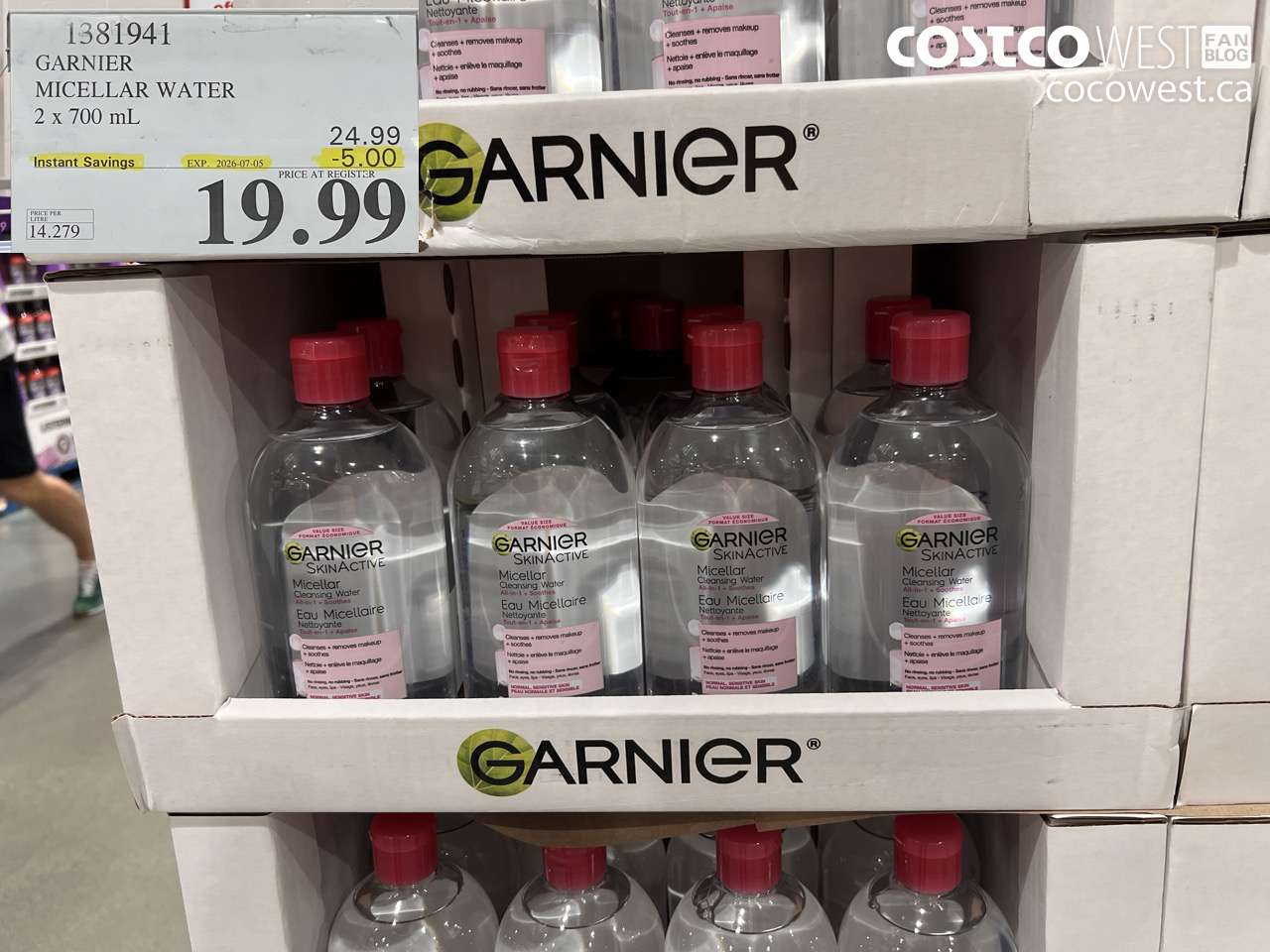 1381941 GARNIER MICELLAR WATER 2 X 700 ML ($5.00 INSTANT SAVINGS EXPIRES ON 2026-07-05) $19.99