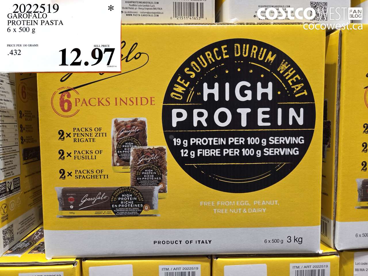 2022519 GAROFALO PROTEIN PASTA 6 X 500 G $12.97
