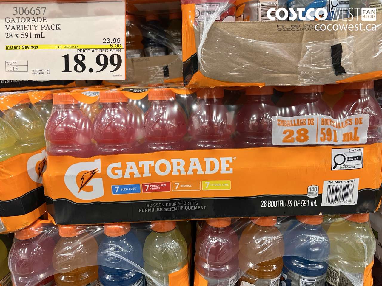 306657 GATORADE VARIETY PACK 28 X 591 ML ($5.00 INSTANT SAVINGS EXPIRES ON 2026-07-05) $18.99