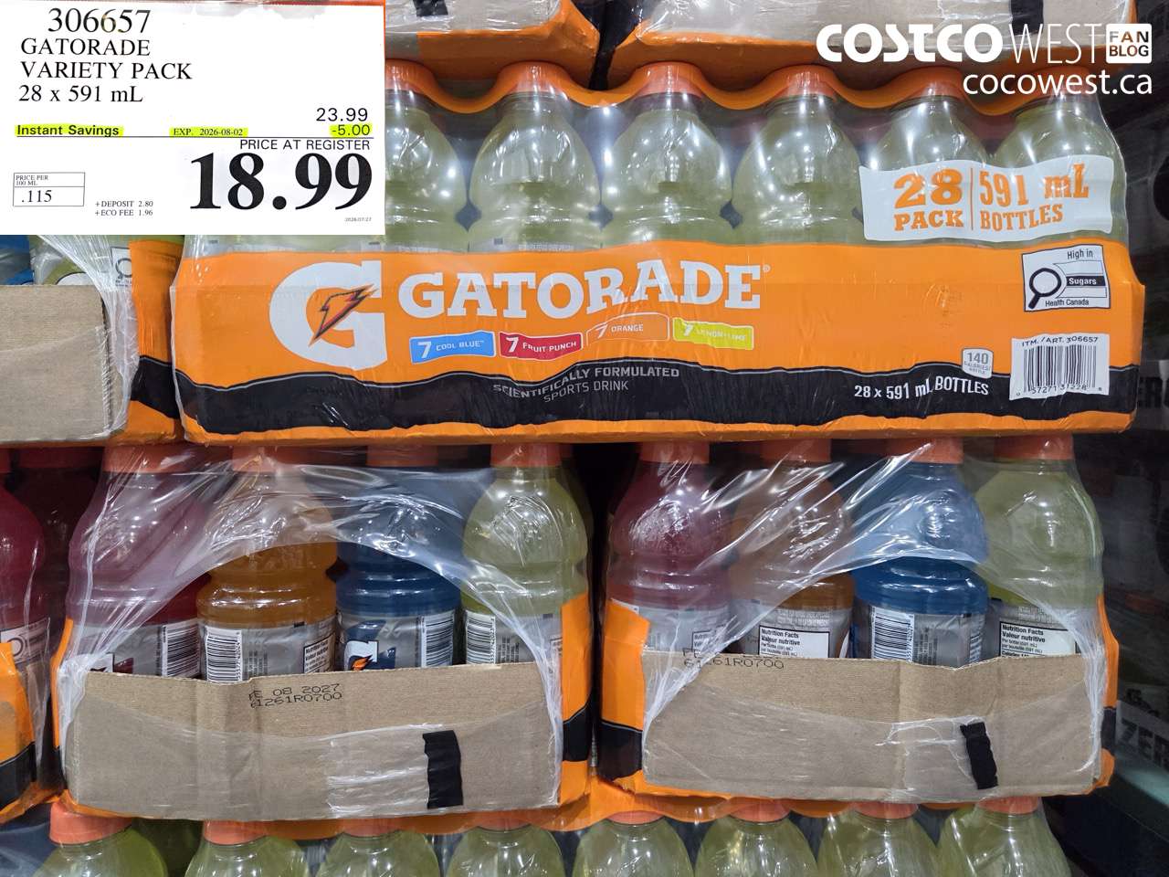 306657 GATORADE VARIETY PACK 28 X 591 ML ($5.00 INSTANT SAVINGS EXPIRES ON 2026-08-02) $18.99