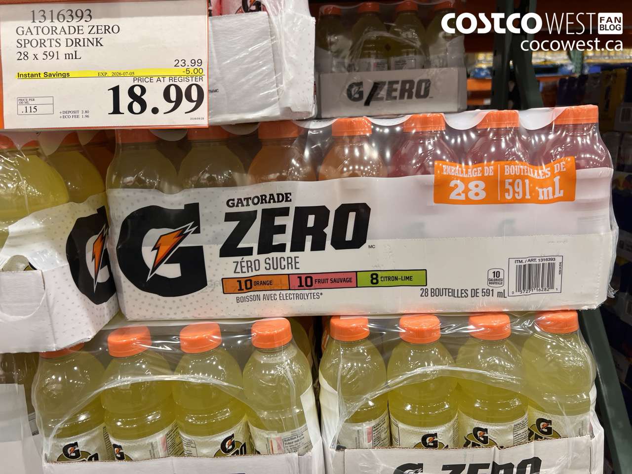 1316393 GATORADE ZERO SPORTS DRINK 28 X 591 ML ($5.00 INSTANT SAVINGS EXPIRES ON 2026-07-05) $18.99